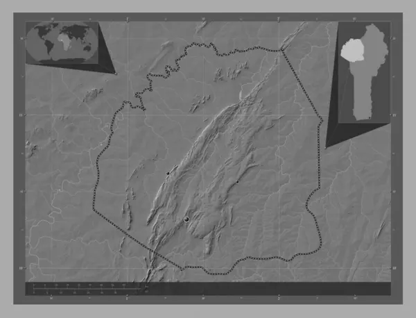 Atakora Department Benin Bilevel Elevation Map Lakes Rivers Locations Major — Stock Photo, Image