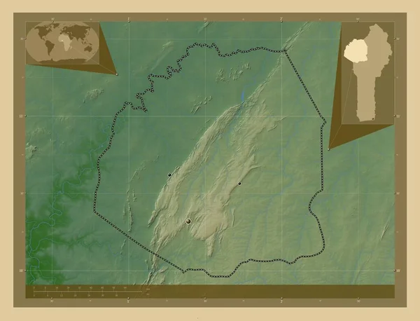 Атакора Департамент Бенина Цветная Карта Высоты Озерами Реками Места Расположения — стоковое фото