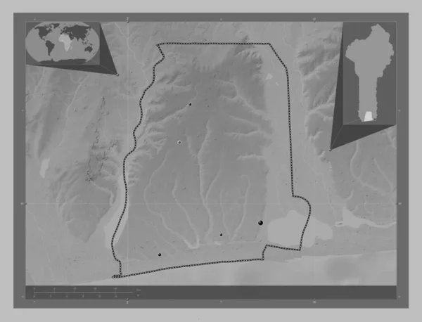 Атлантик Департамент Бенина Карта Высот Оттенках Серого Озерами Реками Места — стоковое фото