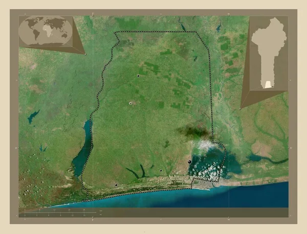 アトランティック県ベナン県 高解像度衛星地図 地域の主要都市の場所 コーナー補助位置図 — ストック写真