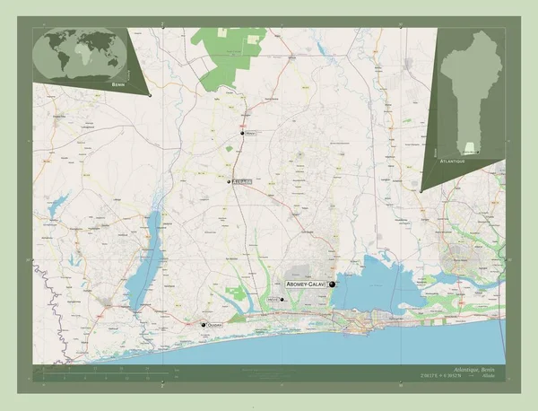 アトランティック県ベナン県 ストリートマップを開く 地域の主要都市の位置と名前 コーナー補助位置図 — ストック写真