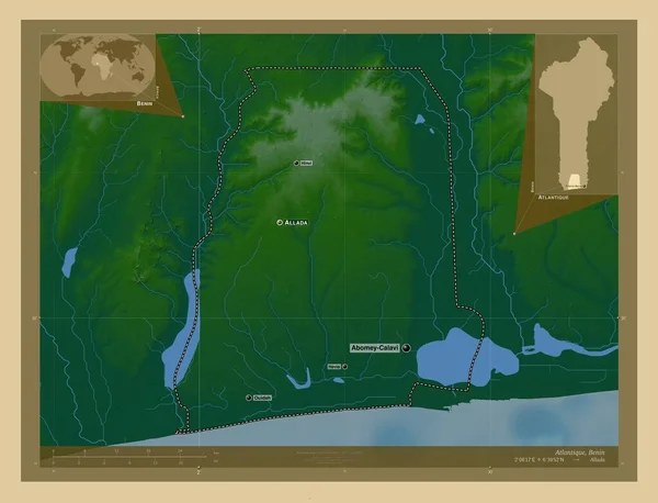 Atlantique Departamento Benin Mapa Elevação Colorido Com Lagos Rios Locais — Fotografia de Stock