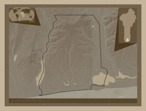 Atlantique Departamento Benin Mapa Elevación Coloreado Tonos Sepia Con Lagos —  Fotos de Stock