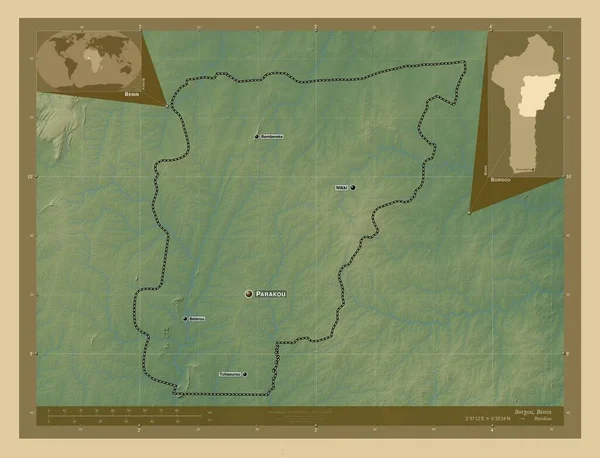 Боргу Департамент Беніну Кольорові Карти Висот Озерами Річками Місця Розташування — стокове фото
