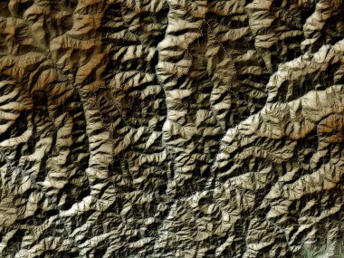 Monggar, Butan bölgesi. Yükseklik haritası göller ve nehirlerle wiki stilinde renklendirilmiştir