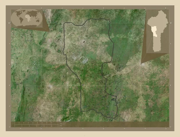 Donga 贝宁省 高分辨率卫星地图 该区域主要城市的所在地点 角辅助位置图 — 图库照片