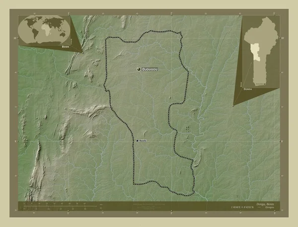 Донга Департамент Бенина Карта Высоты Окрашенная Вики Стиле Озерами Реками — стоковое фото