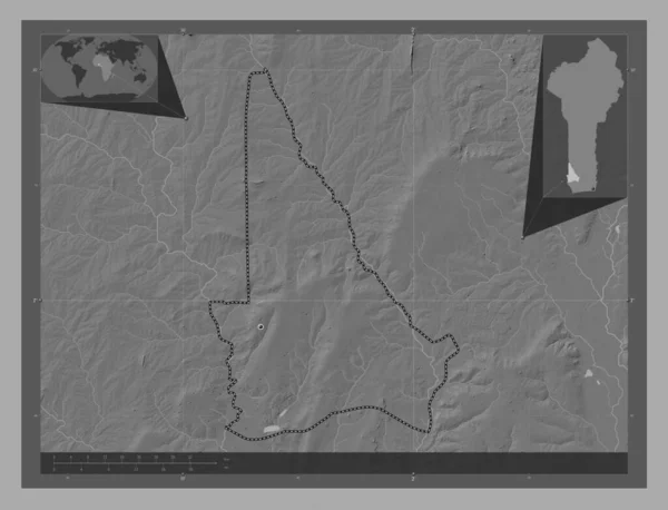Kouffo Department Benin Bilevel Elevation Map Lakes Rivers Corner Auxiliary — Stock Photo, Image