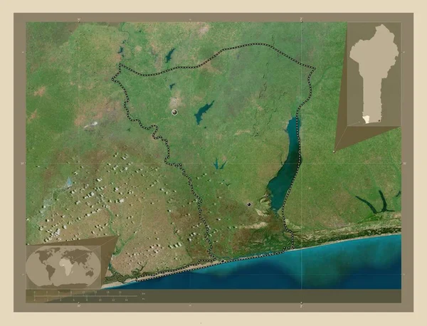 モノベナンの部署 高解像度衛星地図 地域の主要都市の場所 コーナー補助位置図 — ストック写真
