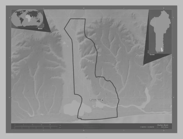 Oueme Departamento Benín Mapa Elevación Escala Grises Con Lagos Ríos — Foto de Stock