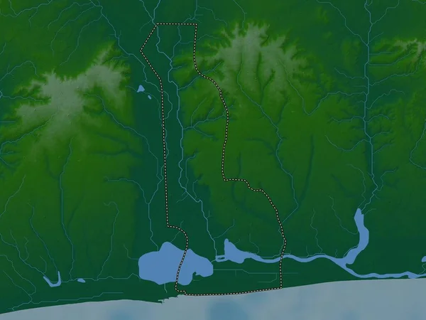 Oueme Département Bénin Carte Altitude Colorée Avec Lacs Rivières — Photo