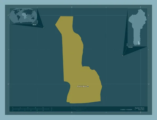 Oueme Departament Beninu Solidny Kształt Koloru Lokalizacje Nazwy Głównych Miast — Zdjęcie stockowe