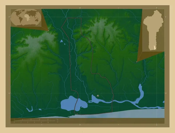 Уемі Відділ Беніну Кольорові Карти Висот Озерами Річками Розташування Великих — стокове фото