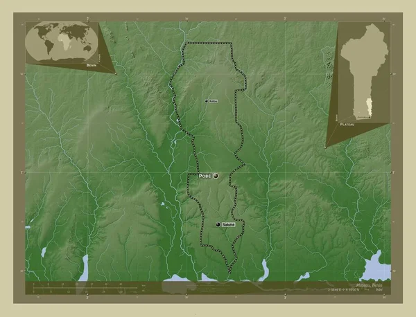 Plateau Departament Benin Mapa Wzniesień Kolorowa Stylu Wiki Jeziorami Rzekami — Zdjęcie stockowe