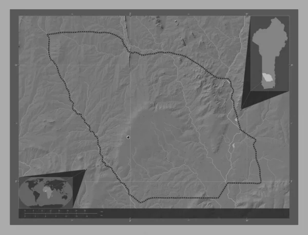 Zou Departament Beninu Dwupoziomowa Mapa Jeziorami Rzekami Pomocnicze Mapy Położenia — Zdjęcie stockowe