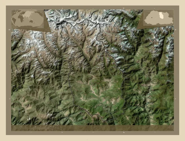 Bumthang Distrito Butão Mapa Satélite Alta Resolução Mapa Localização Auxiliar — Fotografia de Stock