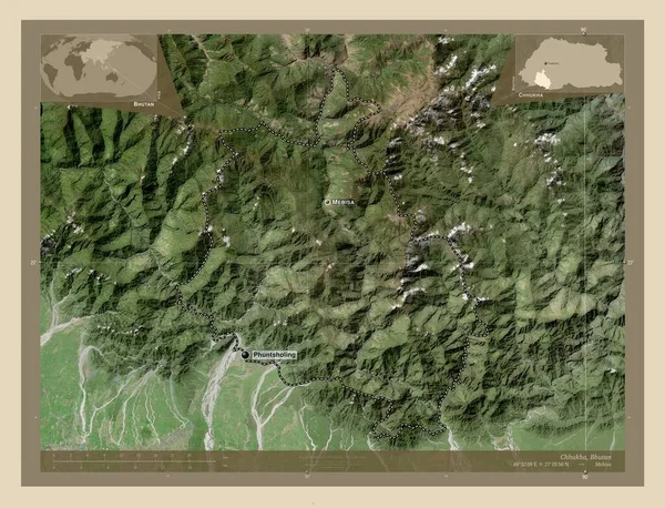 Chhukha Distretto Del Bhutan Mappa Satellitare Alta Risoluzione Località Nomi — Foto Stock