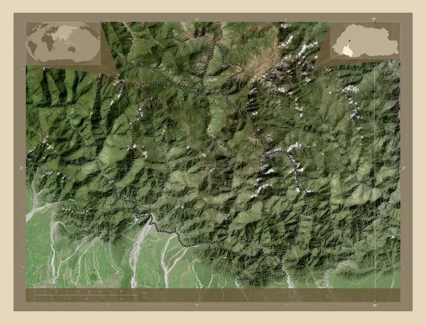 Chhukha Περιφέρεια Μπουτάν Υψηλής Ανάλυσης Δορυφορικός Χάρτης Γωνιακοί Χάρτες Βοηθητικής — Φωτογραφία Αρχείου