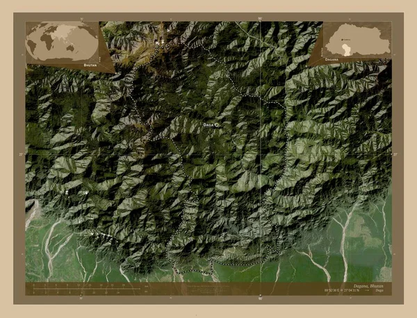 Dagana District Bhutan Lage Resolutie Satellietkaart Locaties Namen Van Grote — Stockfoto