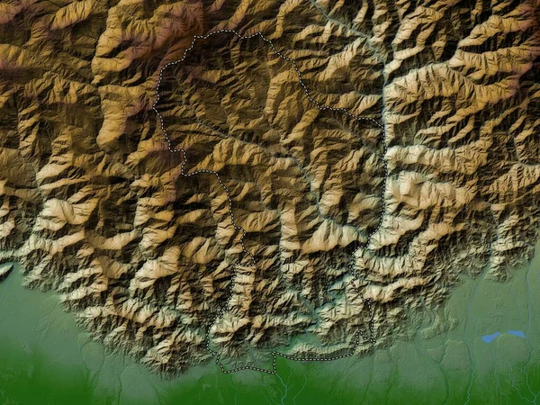 Dagana District Bhutan Colored Elevation Map Lakes Rivers — Stock Photo, Image