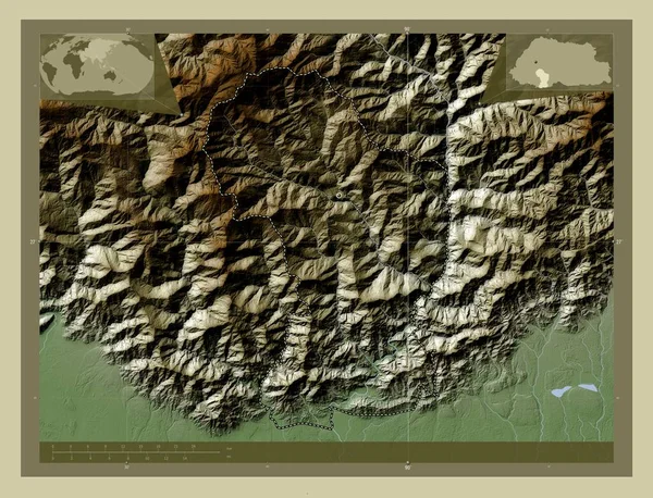 Дагана Район Бутана Карта Высоты Окрашенная Вики Стиле Озерами Реками — стоковое фото