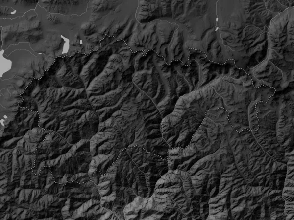 ブータンのガサ県 湖や川とグレースケール標高マップ — ストック写真