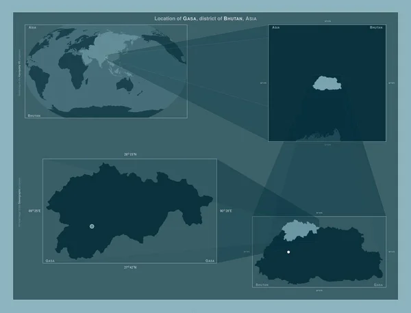 Gasa Okres Bhútán Diagram Znázorňující Umístění Oblasti Větších Mapách Složení — Stock fotografie