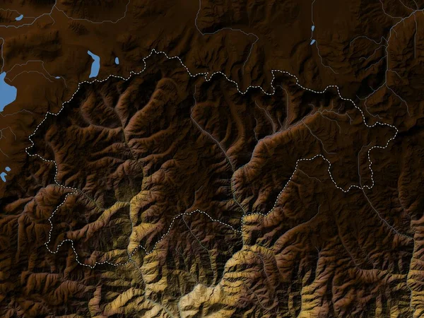 ブータンのガサ県 湖や川と色の標高マップ — ストック写真