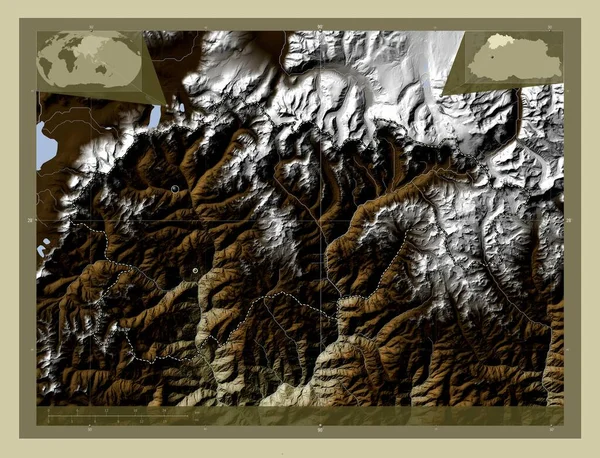Gasa District Bhutan Hoogtekaart Gekleurd Wiki Stijl Met Meren Rivieren — Stockfoto