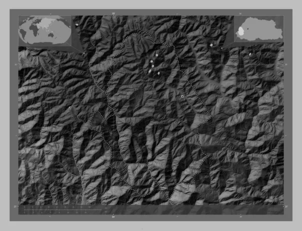 Хаа Район Бутана Карта Высот Оттенках Серого Озерами Реками Места — стоковое фото