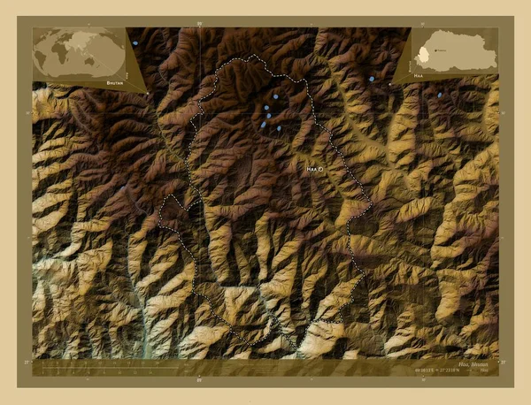 Хаа Район Бутану Кольорові Карти Висот Озерами Річками Місця Розташування — стокове фото