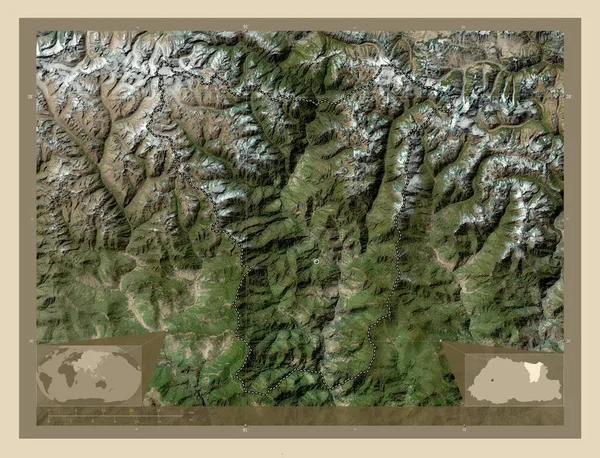 Lhuentse 不丹地区 高分辨率卫星地图 该区域主要城市的所在地点 角辅助位置图 — 图库照片
