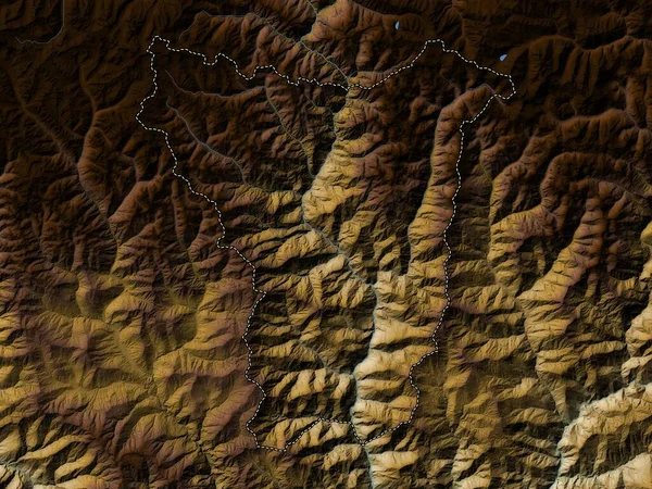 Lhuentse Distretto Del Bhutan Mappa Elevazione Colorata Con Laghi Fiumi — Foto Stock