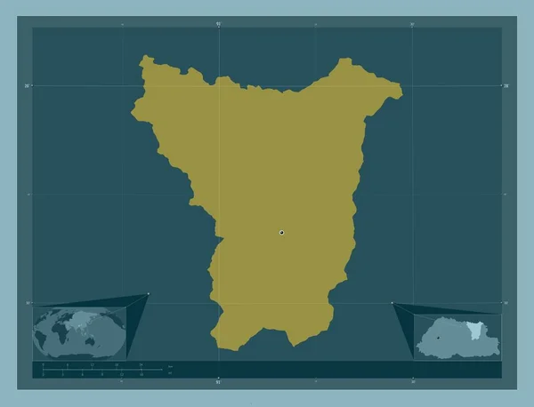 ブータン ブータンの地区 しっかりした色の形 コーナー補助位置図 — ストック写真