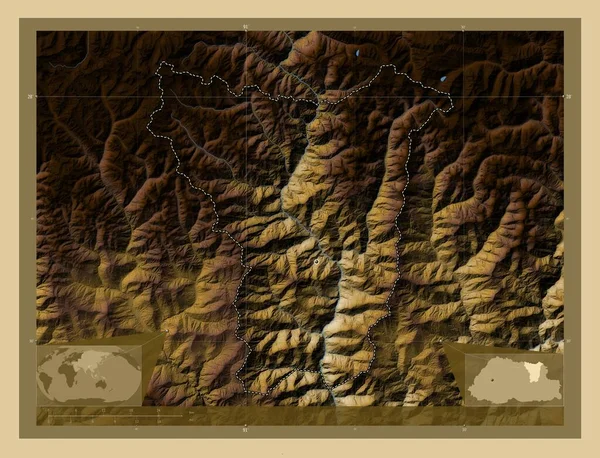 Люенце Район Бутану Кольорові Карти Висот Озерами Річками Кутові Допоміжні — стокове фото