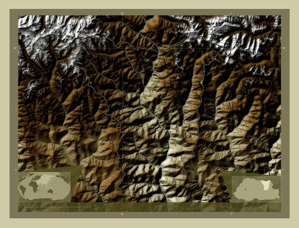 Lhuentse Distrito Bután Mapa Elevación Coloreado Estilo Wiki Con Lagos —  Fotos de Stock