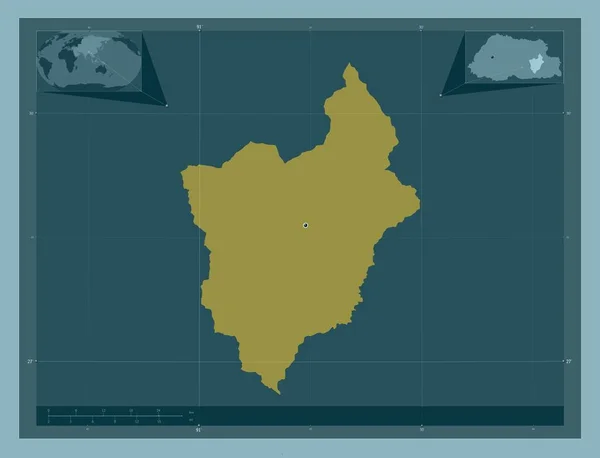 Monggar District Bhutan Stevige Kleurvorm Hulplocatiekaarten Hoek — Stockfoto