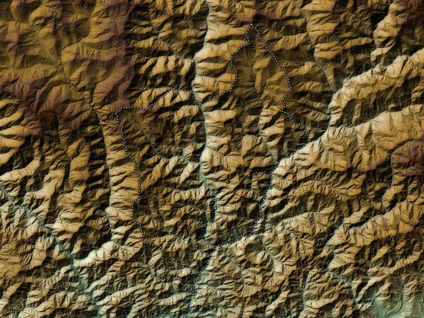 Monggar, Butan bölgesi. Gölleri ve nehirleri olan renkli yükseklik haritası