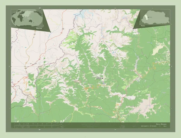 Πάρο Περιφέρεια Μπουτάν Χάρτης Του Δρόμου Τοποθεσίες Και Ονόματα Μεγάλων — Φωτογραφία Αρχείου