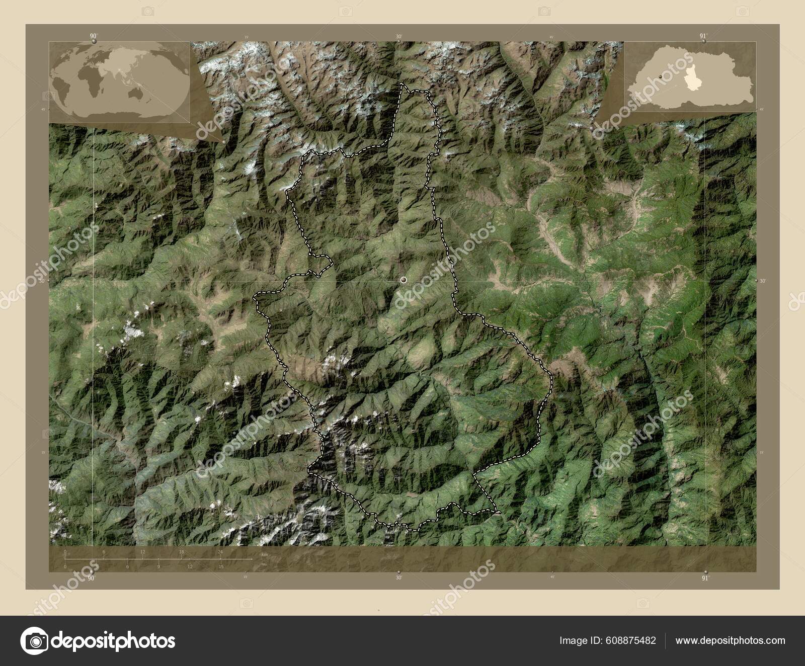 Тронгса Район Бутана Спутниковая Карта Высокого Разрешения.