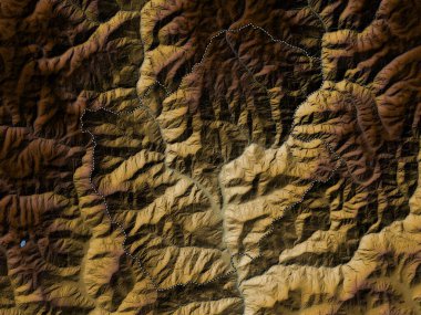 Punakha, Butan bölgesi. Gölleri ve nehirleri olan renkli yükseklik haritası