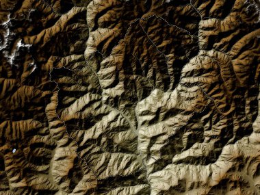 Punakha, Butan bölgesi. Yükseklik haritası göller ve nehirlerle wiki stilinde renklendirilmiştir