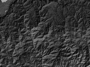 Wangduephodrang, Butan bölgesi. Gölleri ve nehirleri olan gri tonlama yükseklik haritası