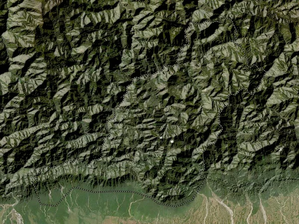 Pemagatshel Distrito Butão Mapa Satélite Baixa Resolução — Fotografia de Stock