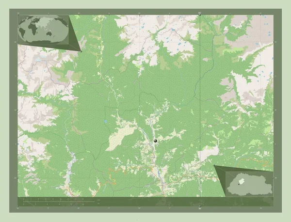 Punakha Dzielnica Bhutanu Otwórz Mapę Ulic Pomocnicze Mapy Położenia Narożnika — Zdjęcie stockowe