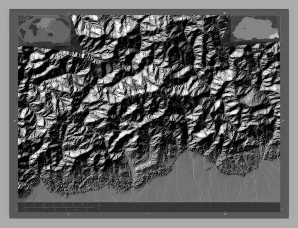 Samdrupjongkhar District Bhutan Bilevel Elevation Map Lakes Rivers Locations Major — Stock Photo, Image