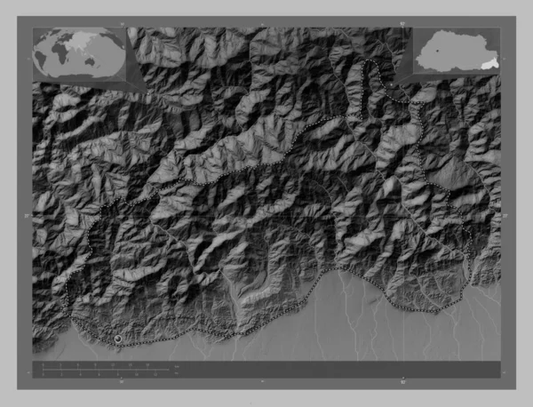 Samdrupjongkhar Distrito Bután Mapa Elevación Escala Grises Con Lagos Ríos — Foto de Stock