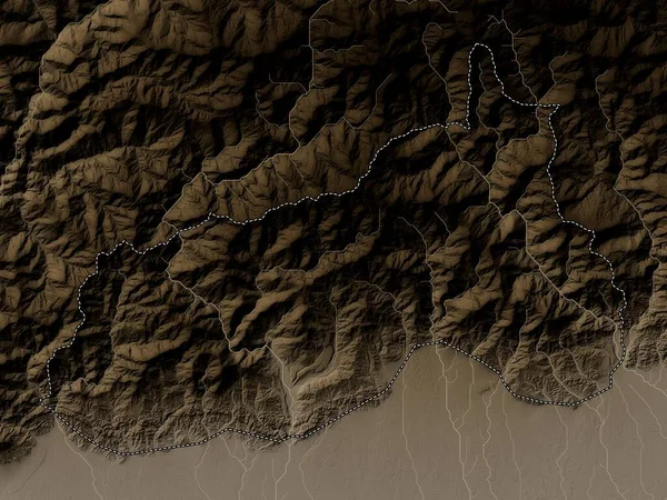 Samdrupjongkhar Okres Bhútán Nadmořská Mapa Zabarvená Sépiovými Tóny Jezery Řekami — Stock fotografie