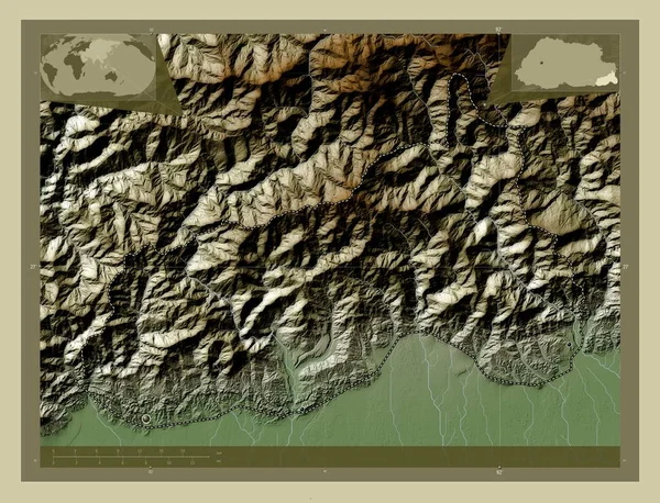 Samdrupjongkhar Distrito Bután Mapa Elevación Coloreado Estilo Wiki Con Lagos —  Fotos de Stock