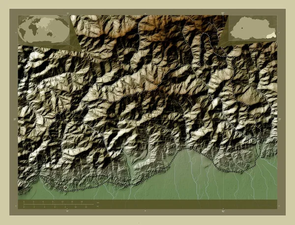 Самдрупджонгхар Район Бутана Карта Высоты Окрашенная Вики Стиле Озерами Реками — стоковое фото